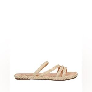 MANEBI | Cream Natural Raffia Flat Sandals Slip On Slides Women’s 7